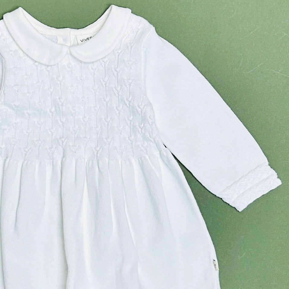 Milan Peter Pan Tulip Knit Baby Sweater Dress (Organic) by Viverano Organics Dove White / 6-12M Milan Peter Pan Tulip Knit Baby Sweater Dress (Organic) by Viverano Organics Dove White / 6-12M
