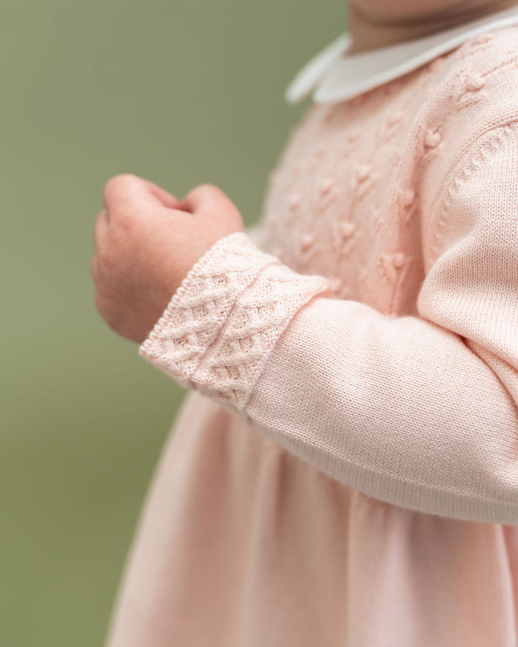 Blush Milan Knit Baby Peter Pan Tulip Sweater Dress (Organic Cotton) Sleeve Cuff Detail