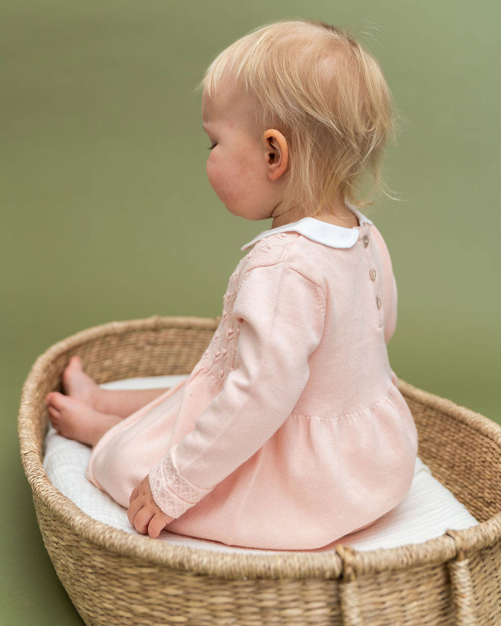 Blush Milan Knit Baby Peter Pan Tulip Sweater Dress (Organic Cotton) Model Back
