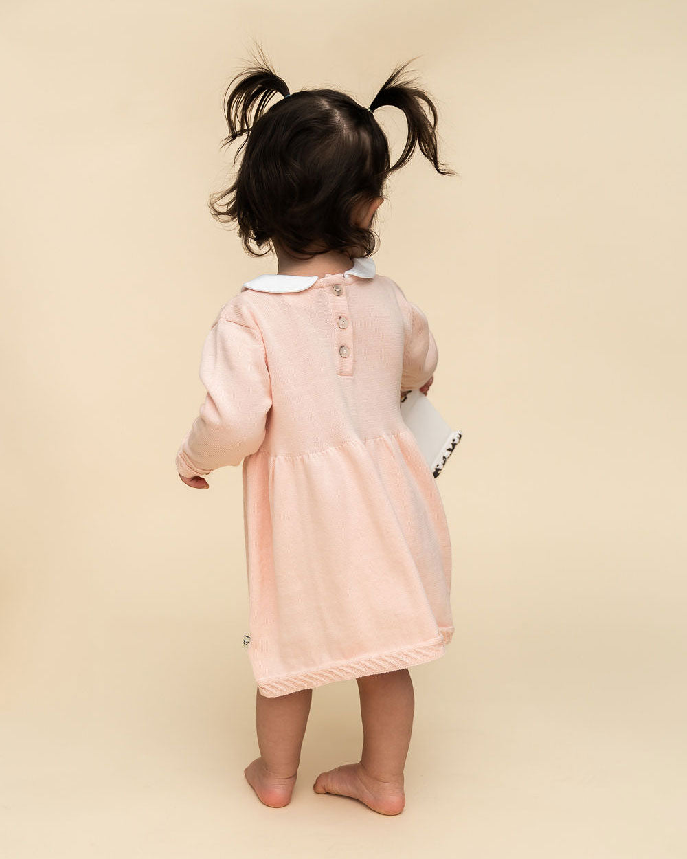 Milan Knit Baby Peter Pan Tulip Sweater Dress (Organic Cotton) - Blush Model Back