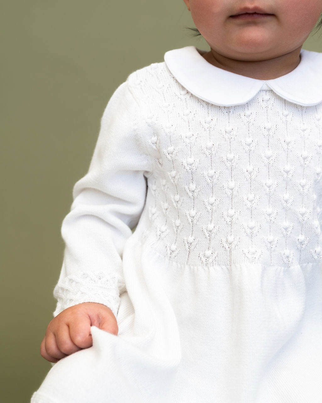 Dove Milan Knit Baby Peter Pan Tulip Sweater Dress (Organic Cotton) Model Detail