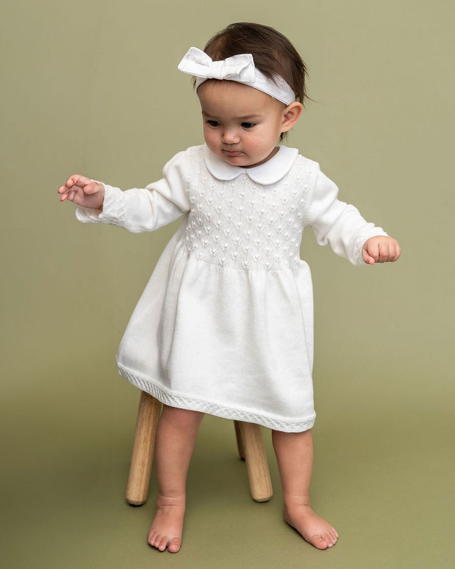Dove Milan Knit Baby Peter Pan Tulip Sweater Dress (Organic Cotton) Model