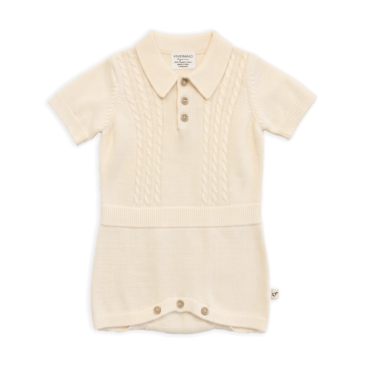 Organic Milan Collar and Cable Knit Baby Bodysuit, Cream