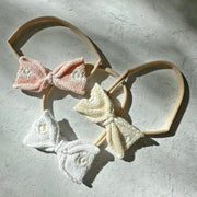 Milan Embroidered Knit Bow Baby Headband (Organic Cotton)