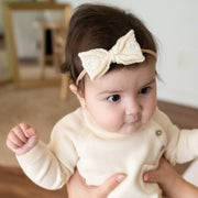 Milan Embroidered Knit Bow Baby Headband (Organic Cotton)