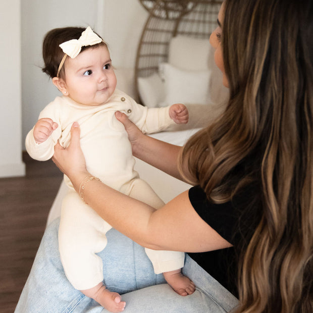 Milan Embroidered Knit Bow Baby Headband (Organic Cotton)