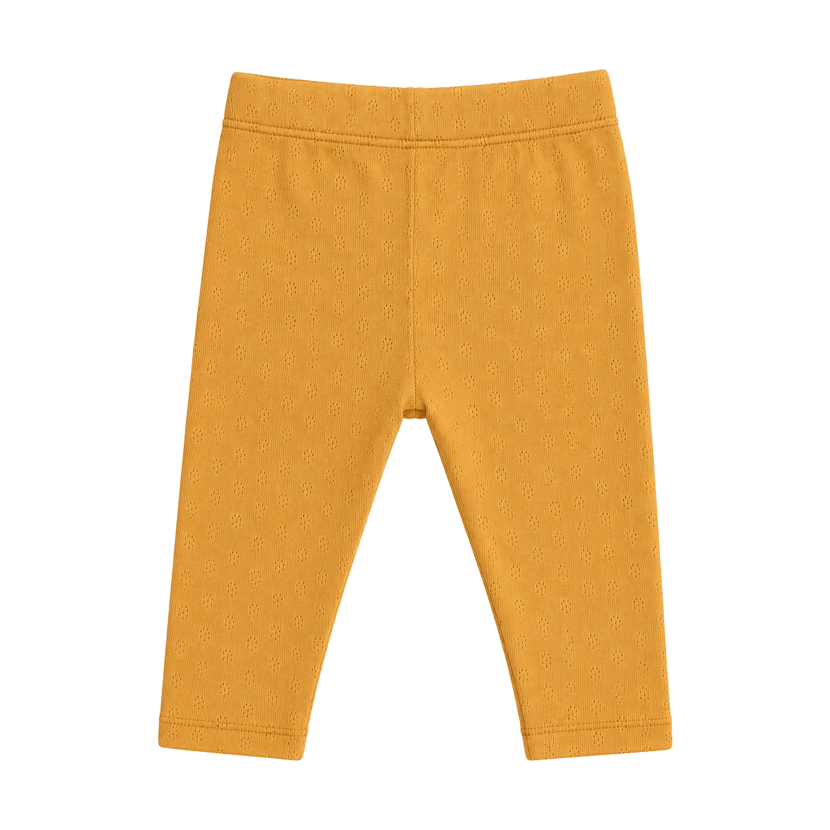 Mustard Pointelle Stretch Knit Baby Leggings Pants, Organic Cotton