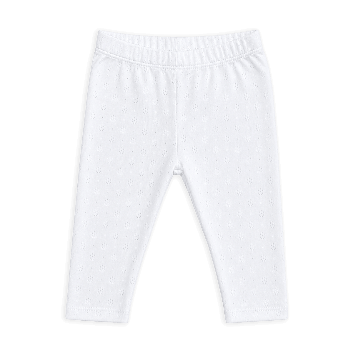 Soft White Pointelle Stretch Knit Baby Leggings Pants, Organic Cotton