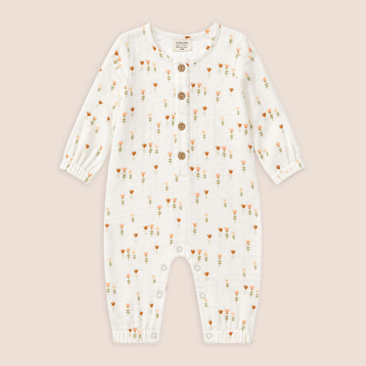 Wildflowers Classic Button Baby Jumpsuit, Organic Muslin