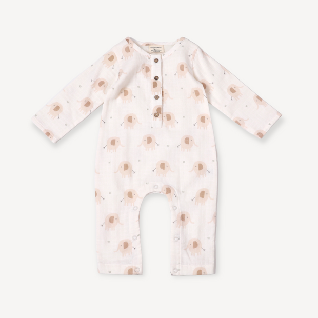 Elephant Classic Button Baby Jumpsuit (Organic Muslin)