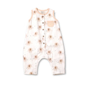 Elephant Sleeveless Button Baby Jumpsuit (Organic Muslin)