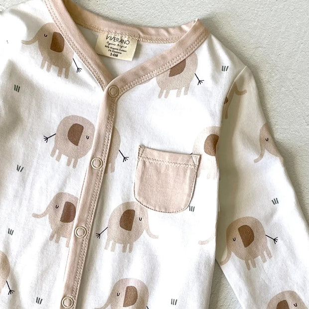Elephant Pocket & Button Baby Jumpsuit (Organic Jersey)