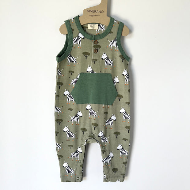 Skater Zebra Sleeveless Kangaroo Baby Jumpsuit (Organic Jersey)