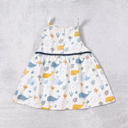 Ocean Whales Shoulder Tie Baby Dress + Bloomer (Organic)