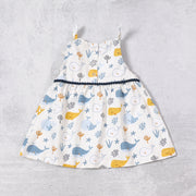 Ocean Whales Shoulder Tie Baby Dress + Bloomer (Organic)