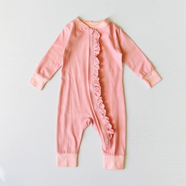 Mini Polka Dot Ruffle Zipper Baby Jumpsuit (Organic Jersey)