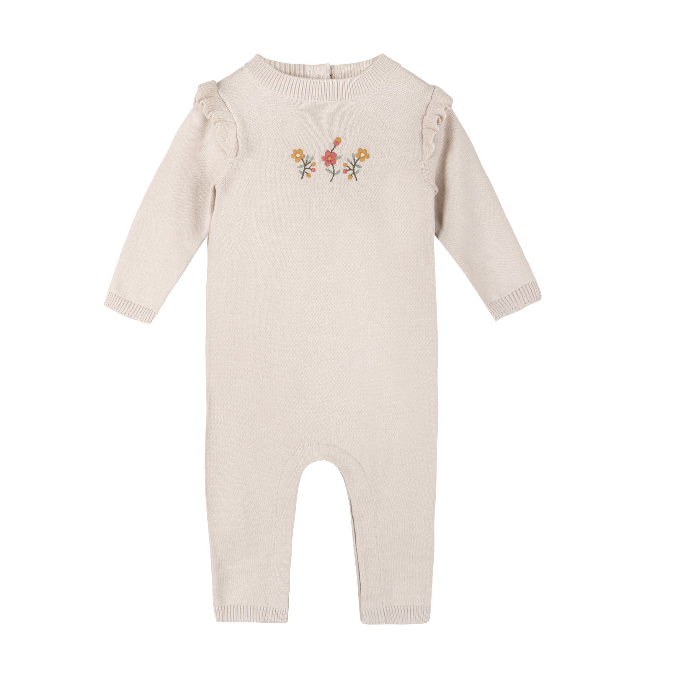 Floral Embroidered Ruffle Baby Sweater Jumpsuit 