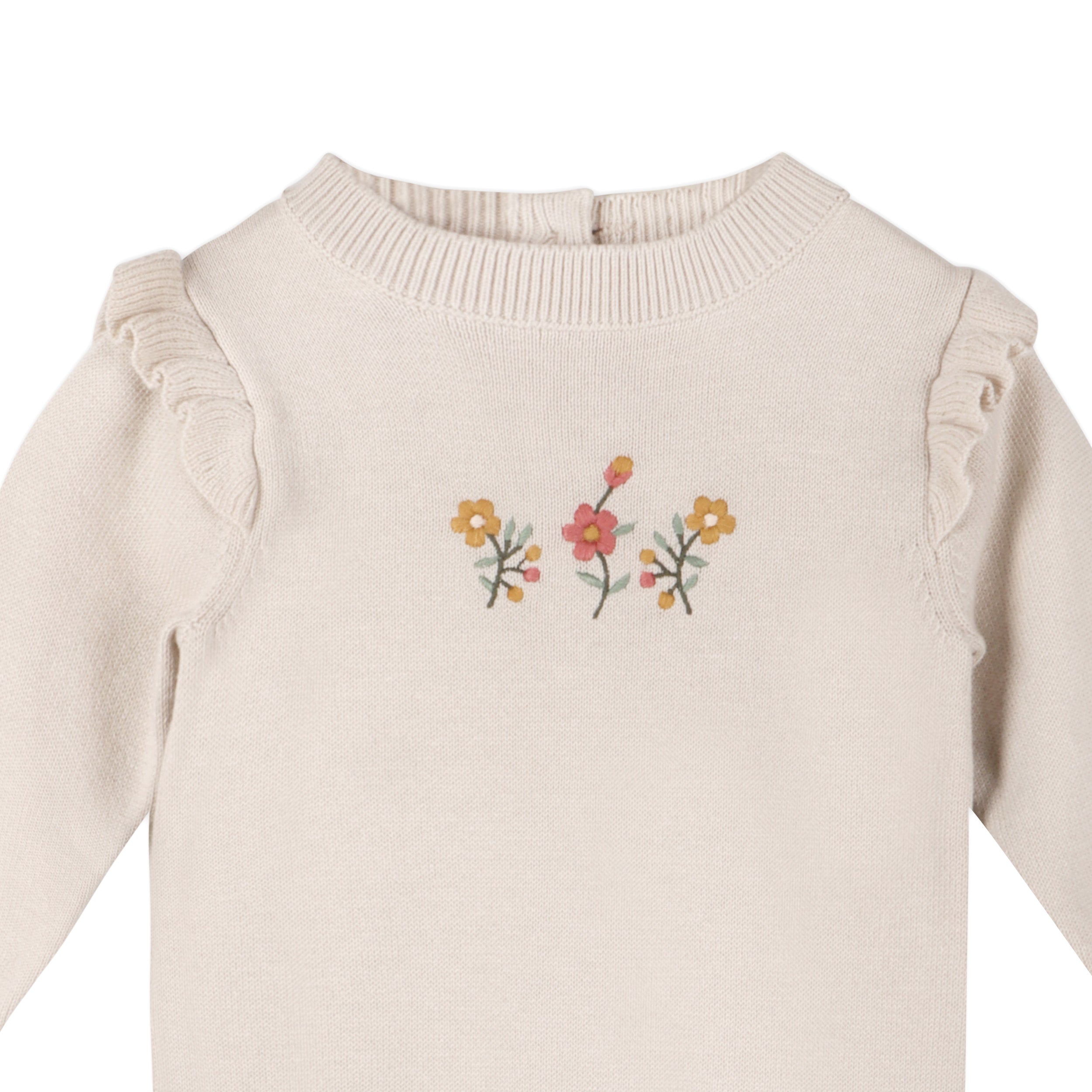 Floral Embroidered Ruffle Baby Sweater Jumpsuit 