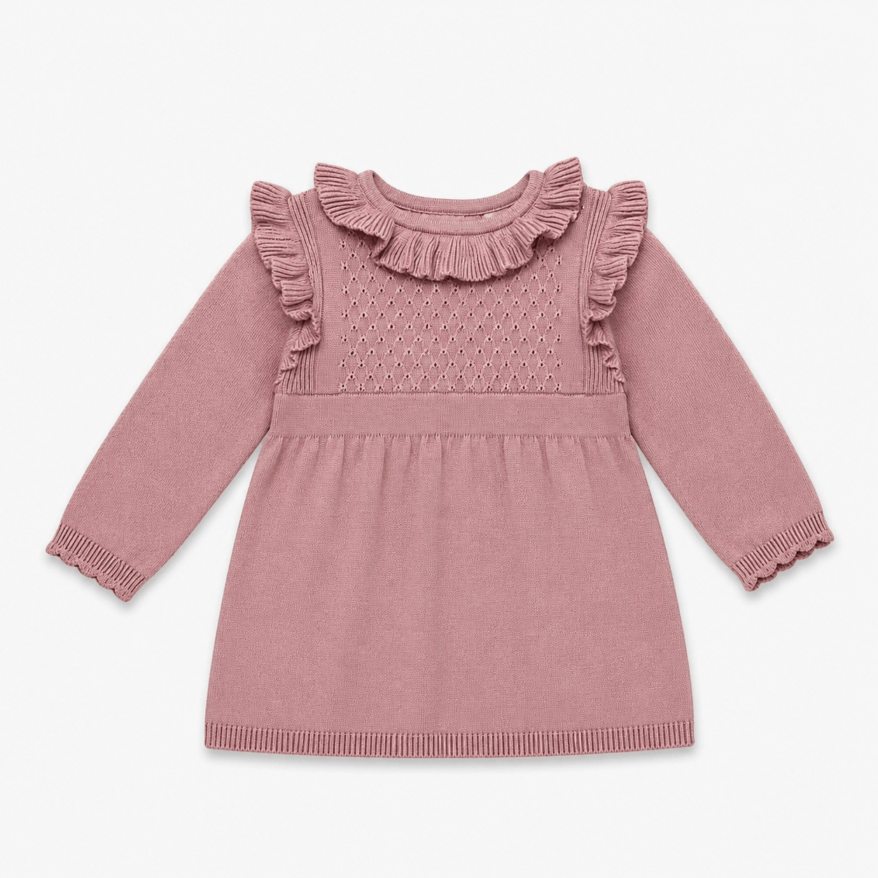 Ruffle Collar Pointelle Baby Sweater Dress (Organic Cotton)