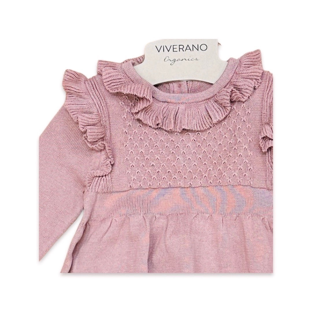 Ruffle Collar Pointelle Baby Sweater Dress (Organic Cotton)