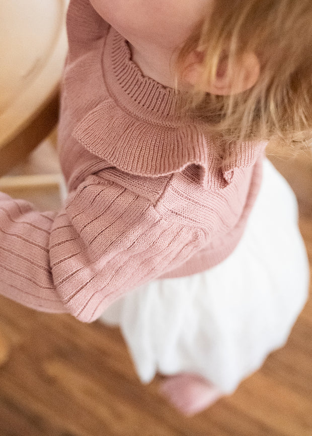 Ruffle Neck Sweater Knit Top & Tutu Baby Dress (Organic Cotton) 