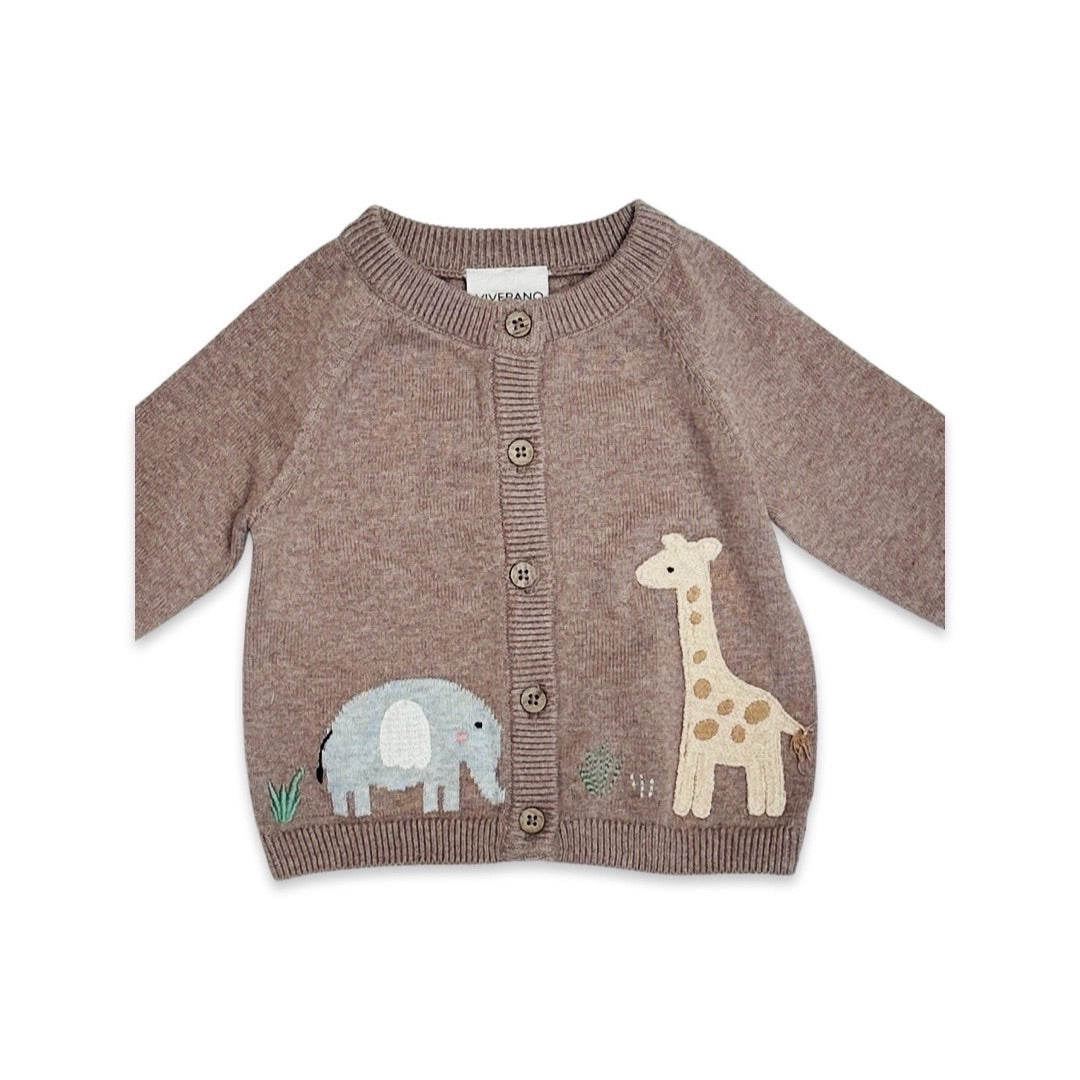 Elephant Giraffe Baby Cardigan Sweater (Organic) - 