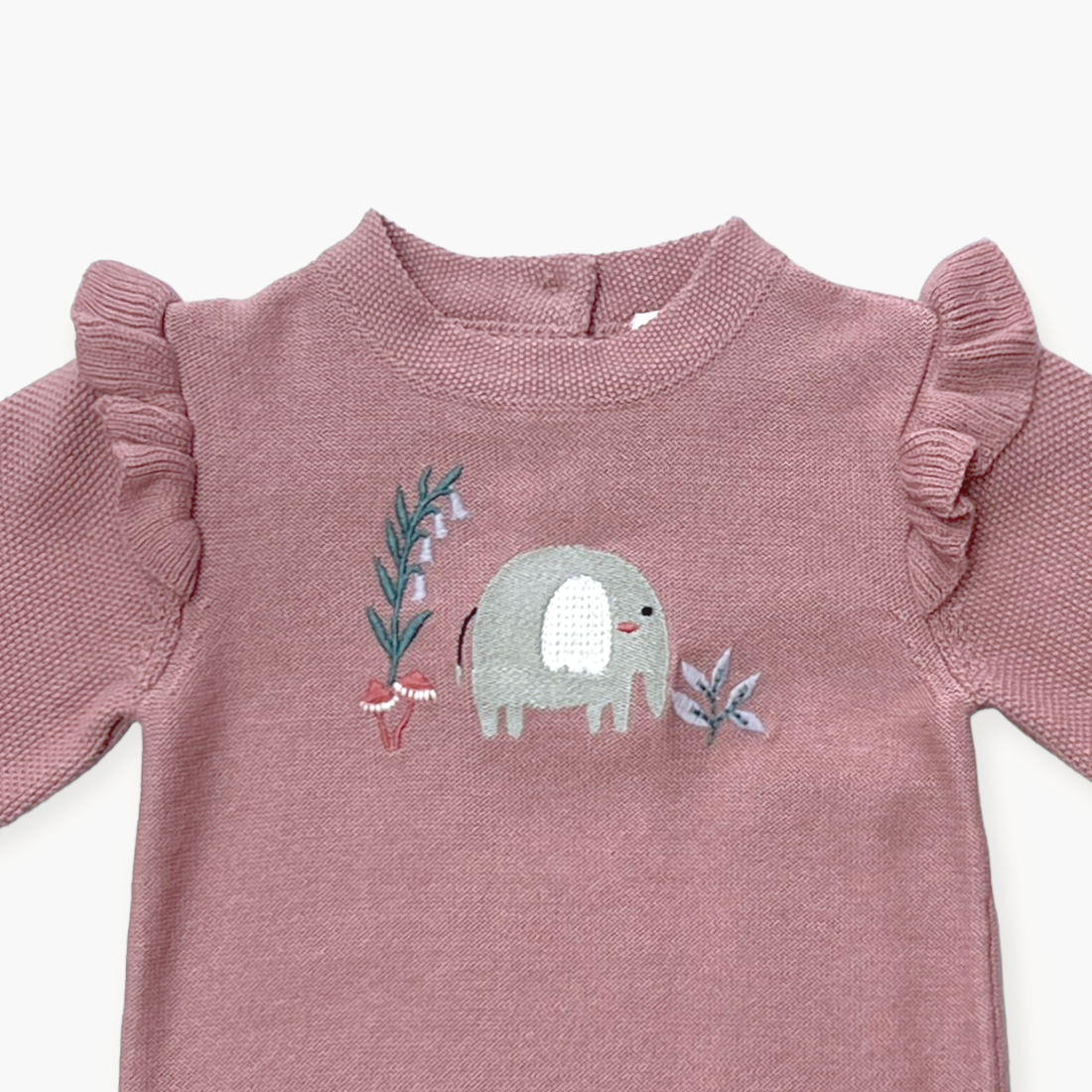 Organic Floral Embroidered Sweater Knit Baby Ruffle Jumpsuit main image 0