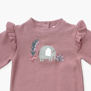 Elephant Embroidered Ruffle Baby Knit Jumpsuit (Organic)