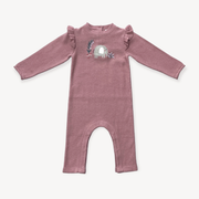 Elephant Embroidered Ruffle Baby Knit Jumpsuit (Organic)