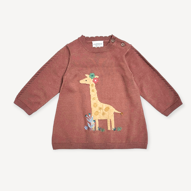 Giraffe Jacquard Pointelle Baby Sweater Knit Dress (Organic)
