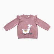 Llama Ruffle Baby Girl Pullover Sweater (Organic Cotton)