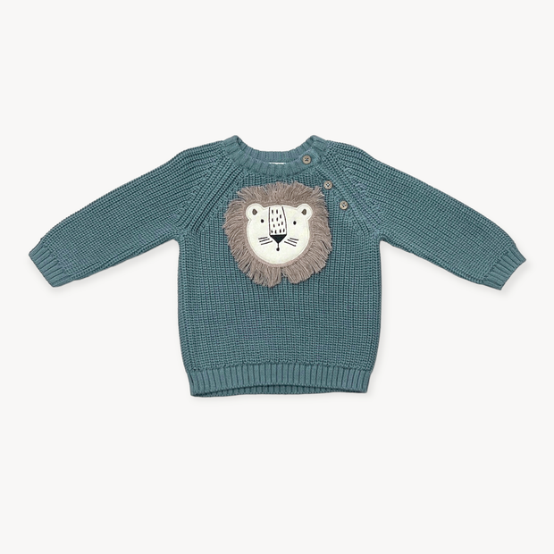 Lion Applique Baby Pullover Sweater Knit (Organic Cotton)Lion Applique Baby Pullover Sweater Knit (Organic Cotton)