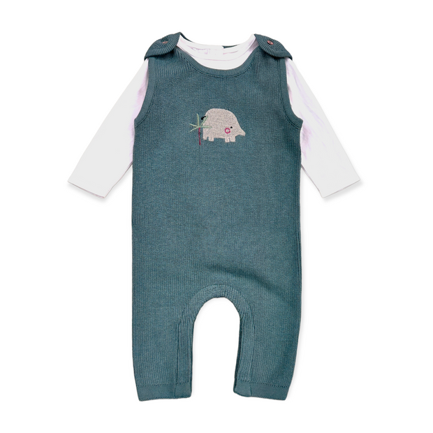 Elephant Embroidered Baby Knit Overall Set (Organic)