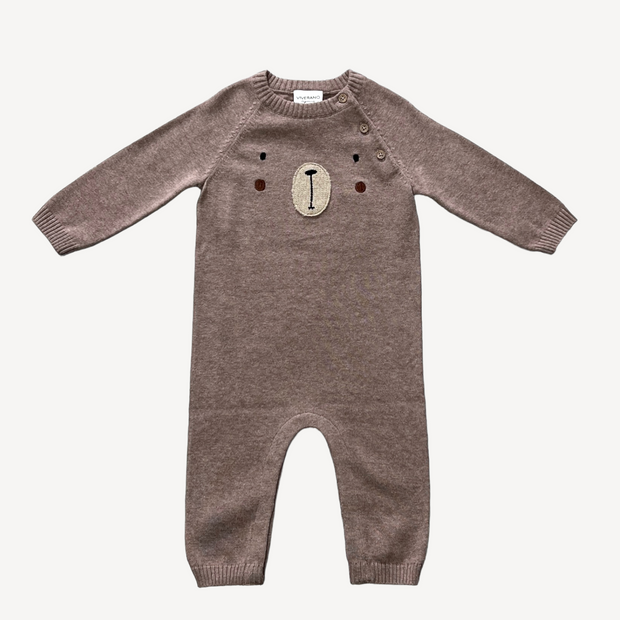 Bear Embroidered Long Sleeve Knit Baby Jumpsuit (Organic)