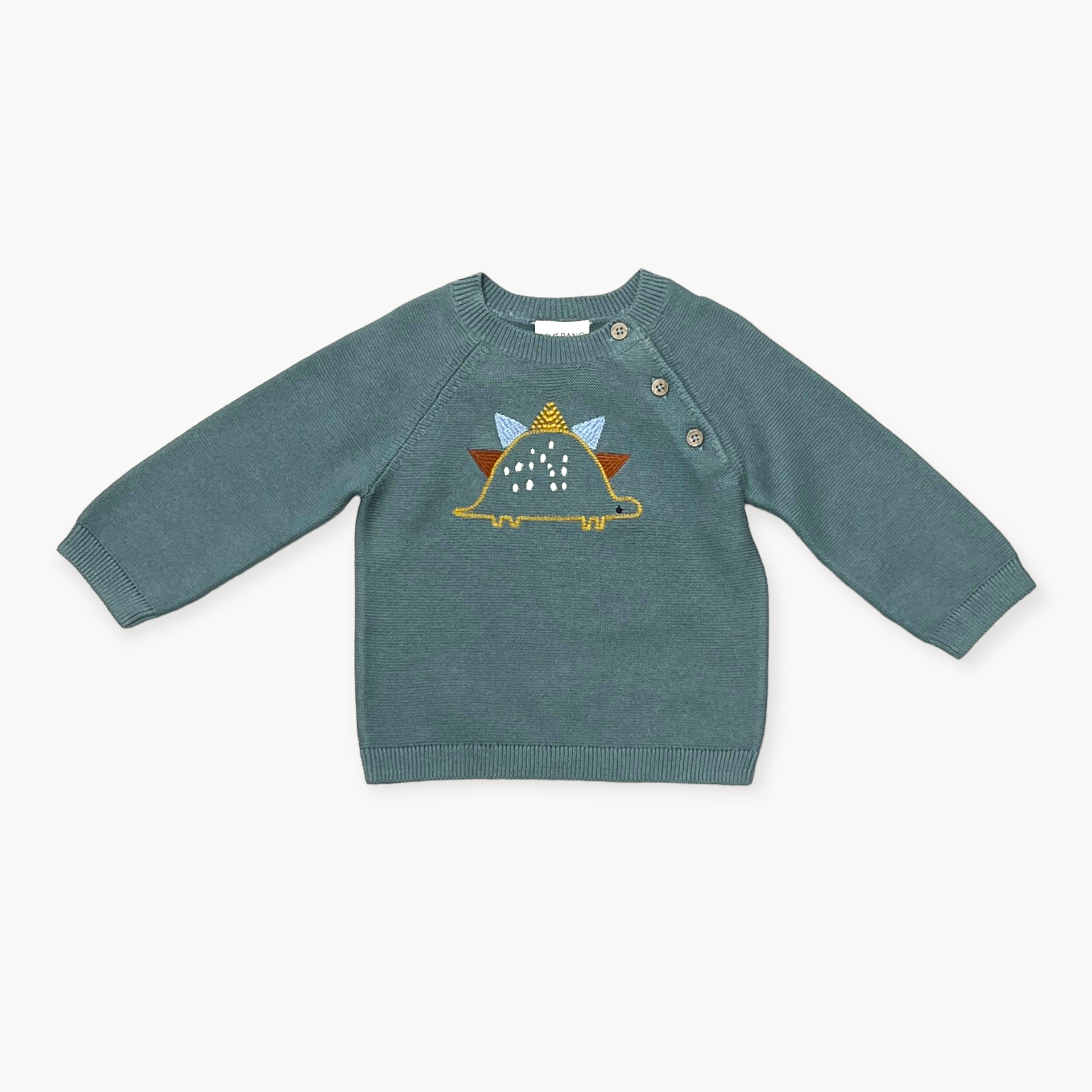 Dino Embroidered Baby Button Pullover Sweater Knit Organic