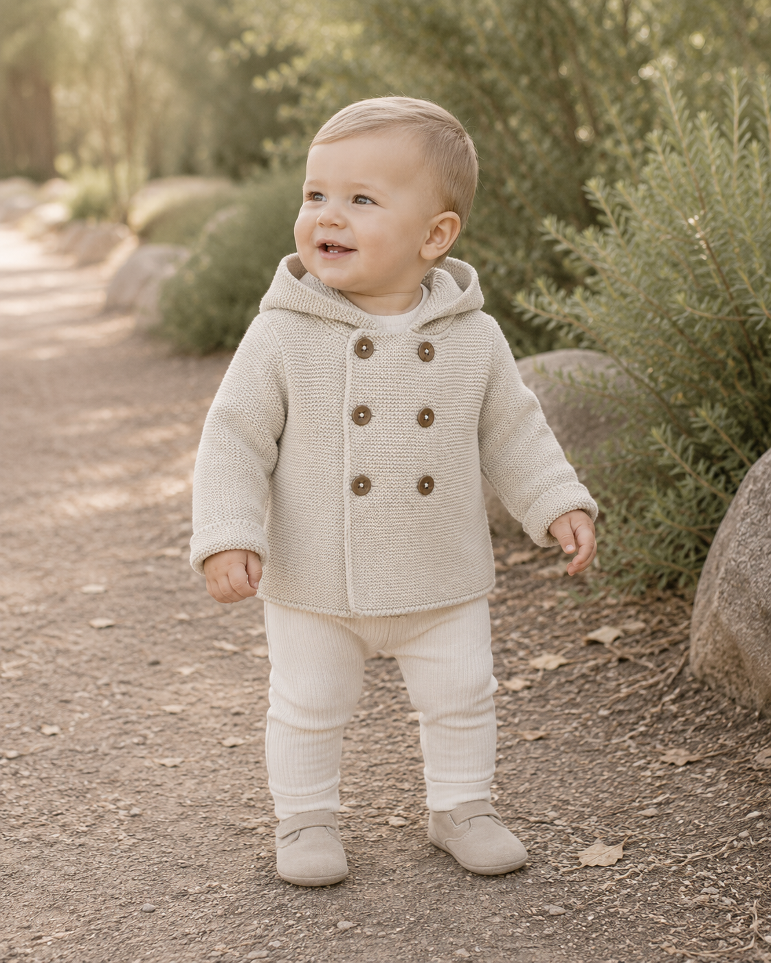 Baby Wearing Hooded Double Button Baby Coat Jacket, Organic Cotton by Viverano