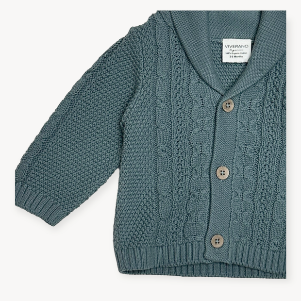 Shawl Collar Cable Knit Baby Cardigan Sweater (Organic) - 2 Colors