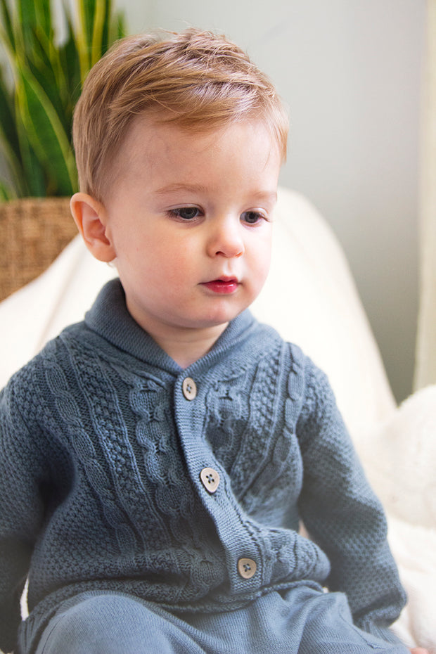 Shawl Collar Cable Knit Baby Cardigan Sweater (Organic) 