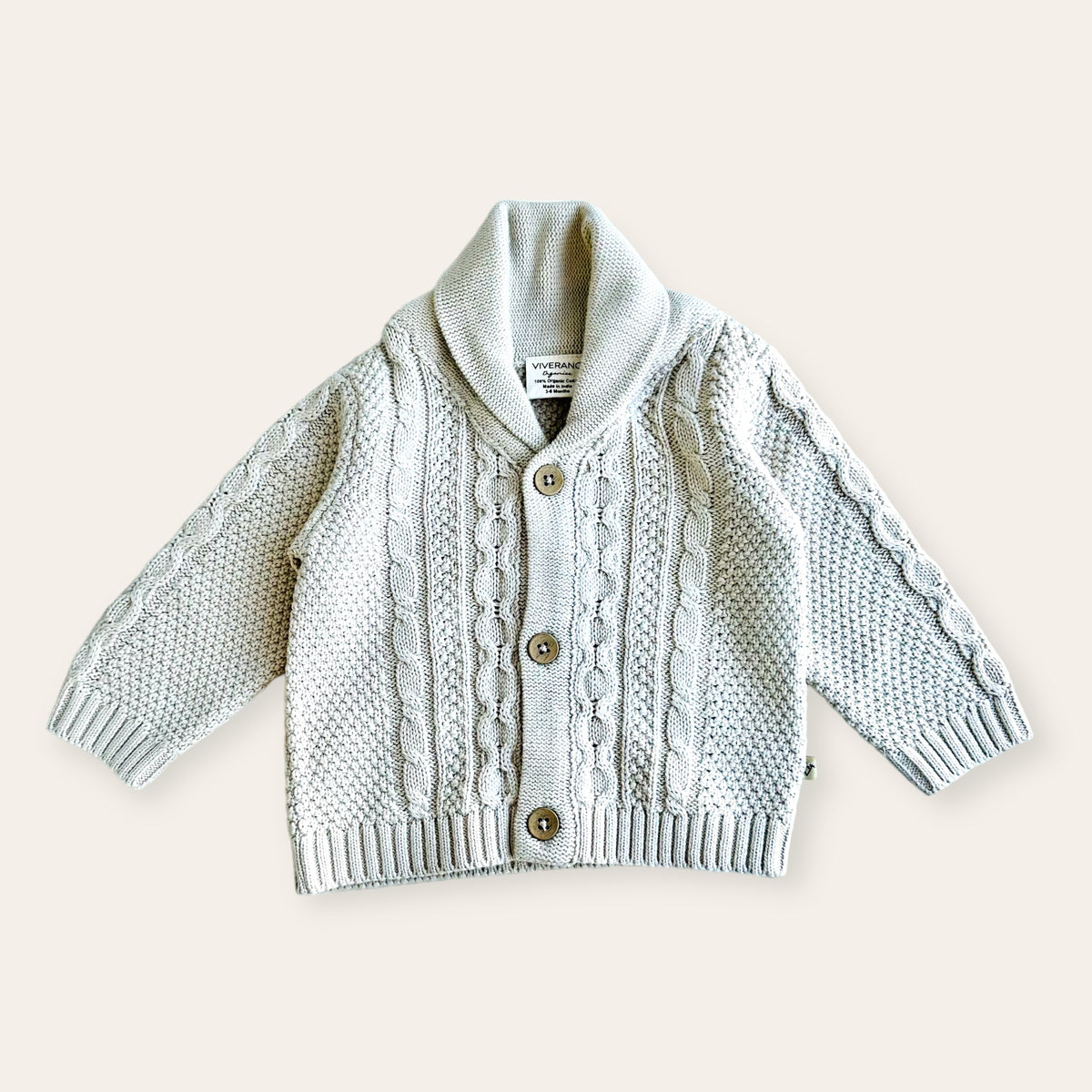 cotton cable knit shawl collar cardigan sweater