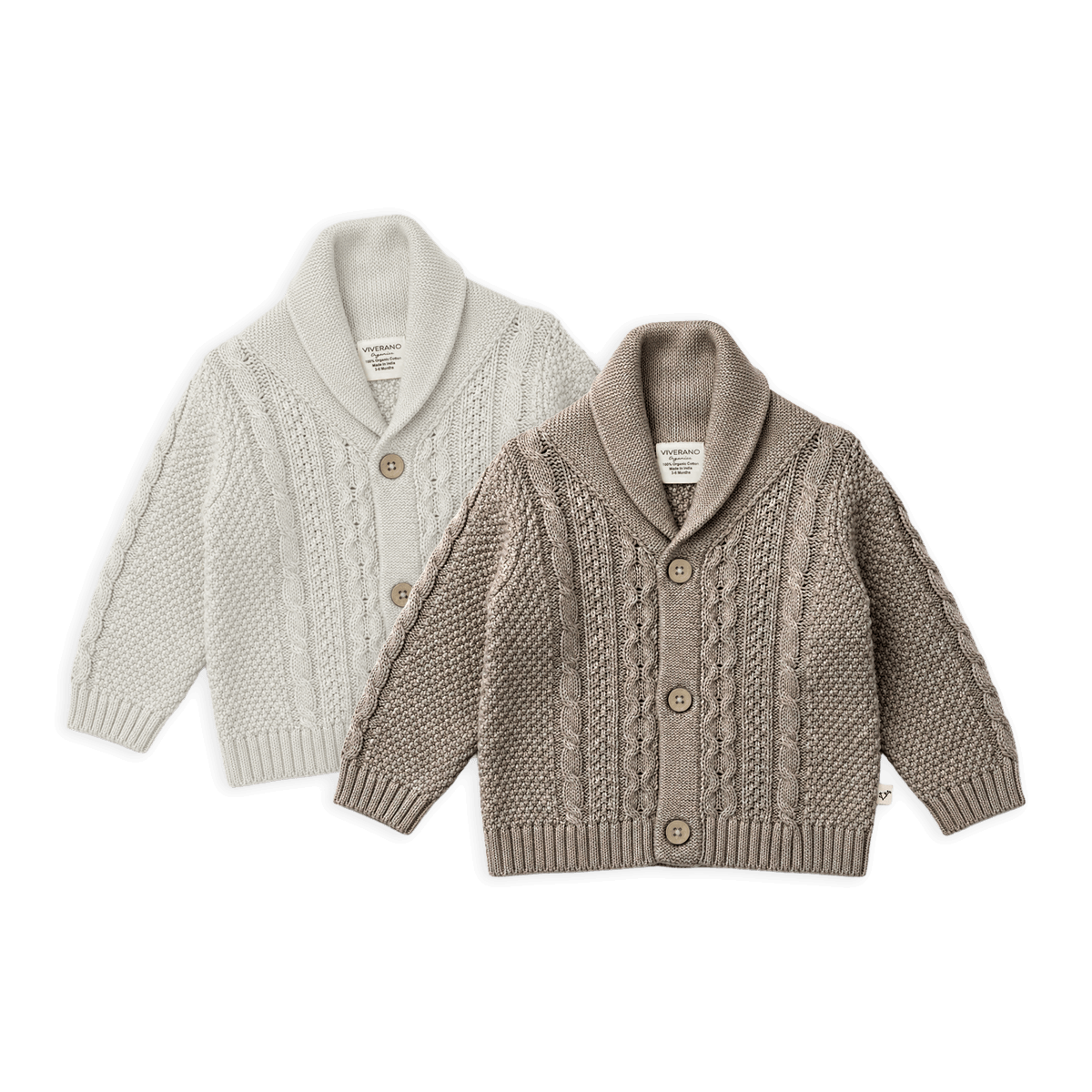 Shawl Collar Cable Knit Baby Cardigan Sweaters, Organic