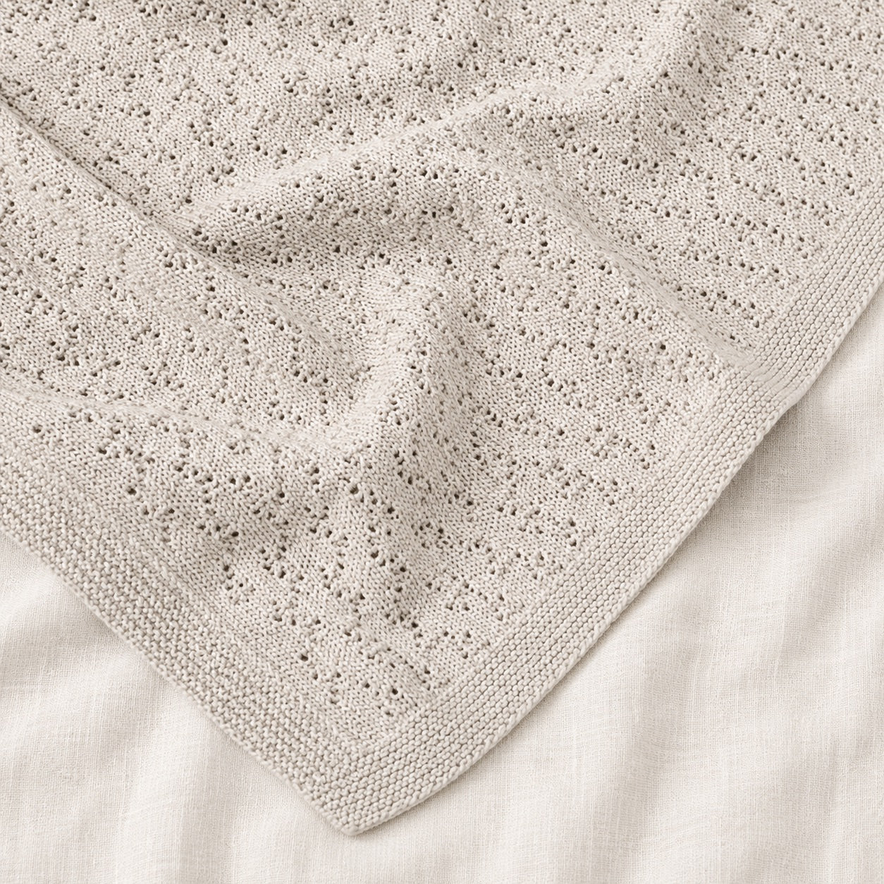 Texture of Organic Cotton Pointelle Sweater Knit Baby Blanket in Stone