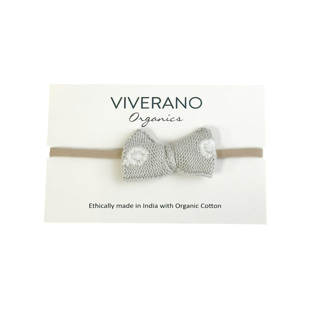 Embroidered Knit Bow Baby Headband (Organic Cotton)