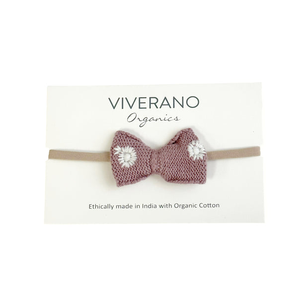 Embroidered Knit Bow Baby Headband (Organic Cotton)