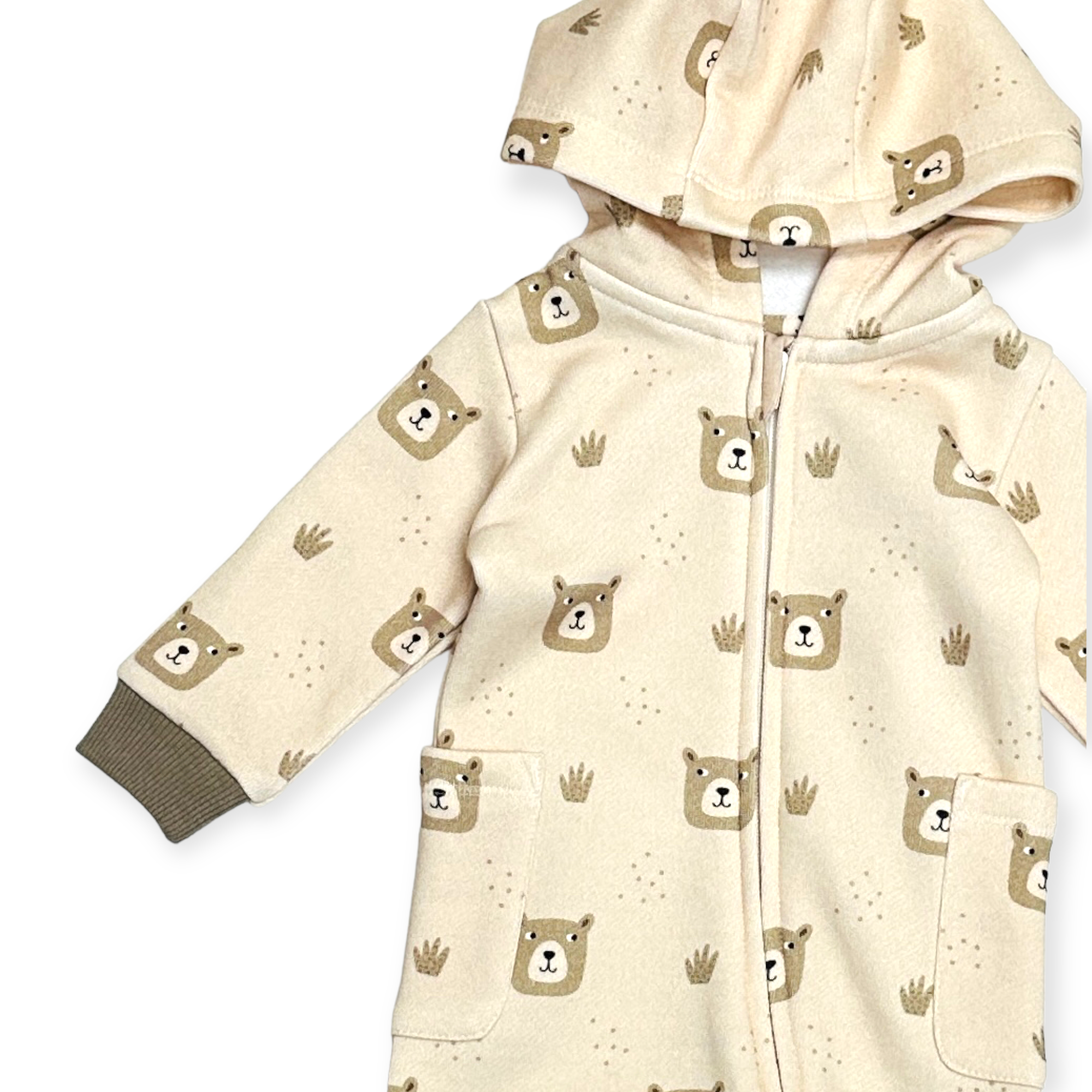 Bear Hooded Zipper Fleece Baby Jumpsuit (Organic Cotton) by Viverano