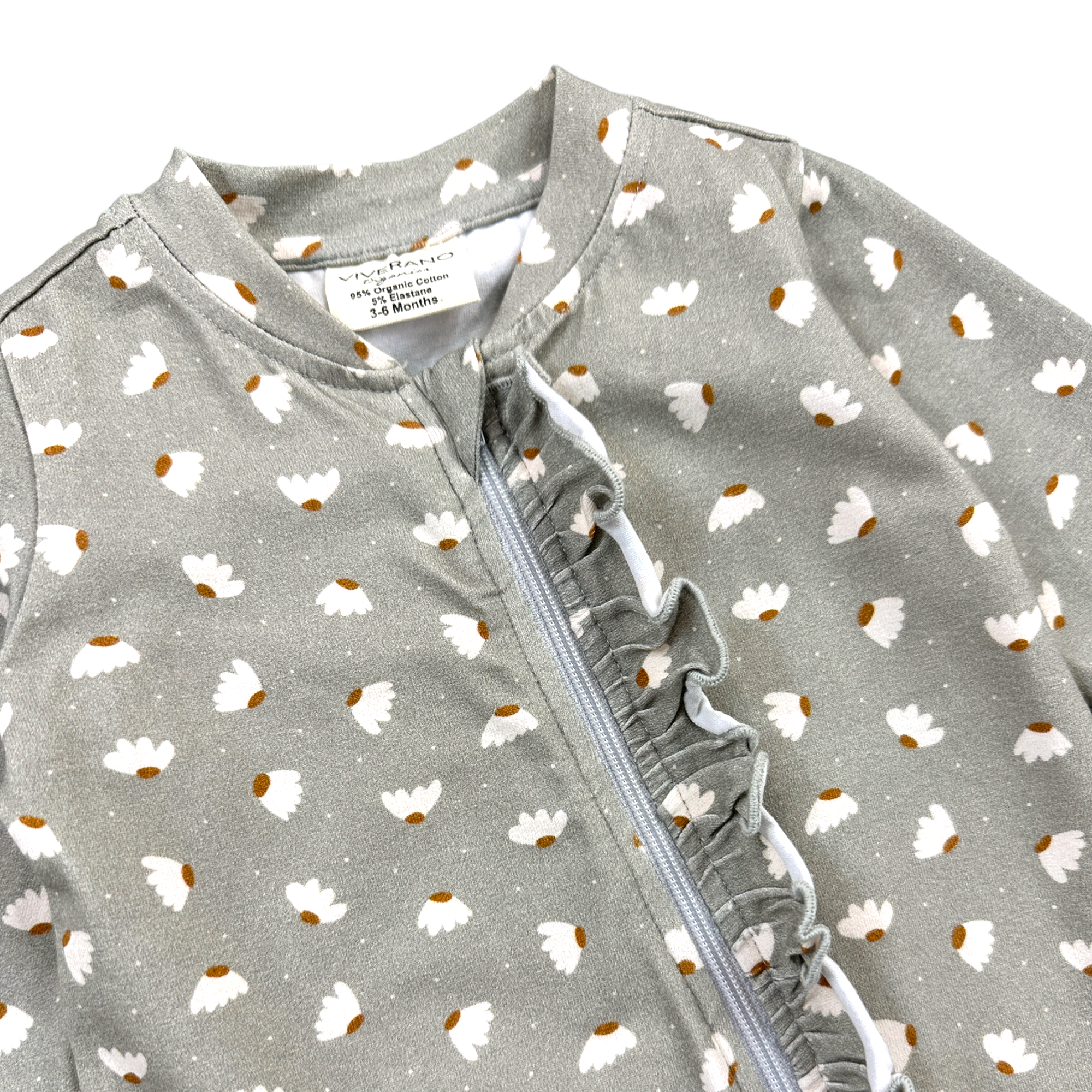 Floral Ruffle Zipper Footie Baby Coverall (Organic Jersey) by Viverano