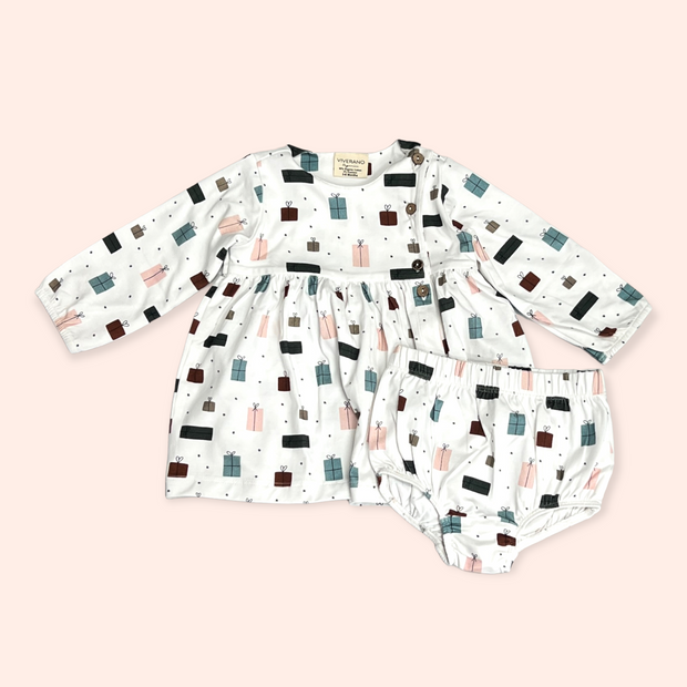 Presents Side Button Baby Dress + Bloomer (Organic Jersey) by Viverano