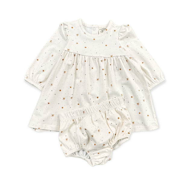 Stars Flare Baby Girl Dress + Bloomer SET (Organic Jersey) by Viverano