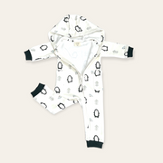 Penguin Fleece Zipper Hooded Baby Jumpsuit (Organic Cotton)