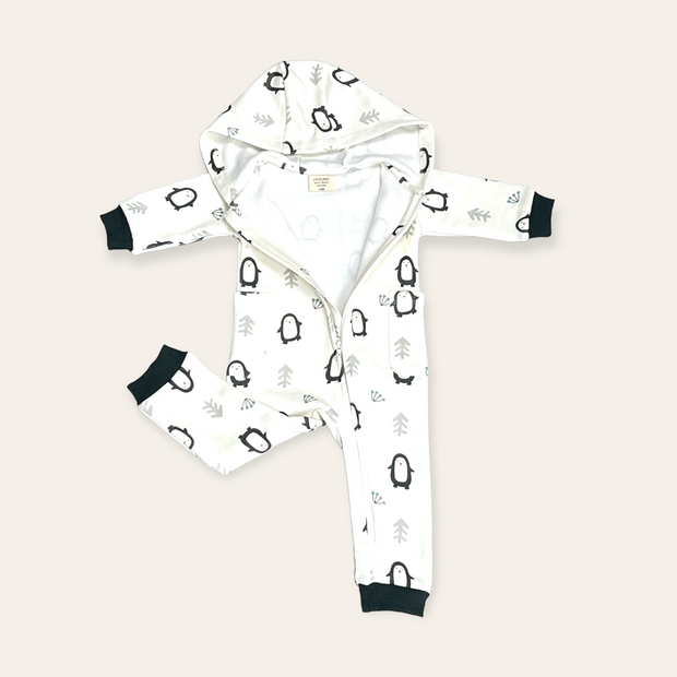 Penguin Fleece Zipper Hooded Baby Jumpsuit (Organic Cotton)