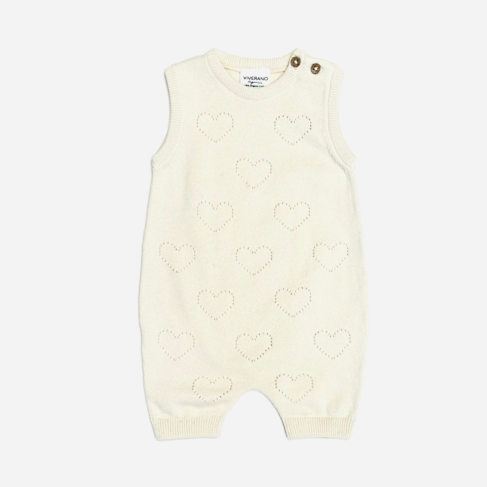 Hearts Pointelle Jacquard Knit Baby Romper (Organic Cotton)